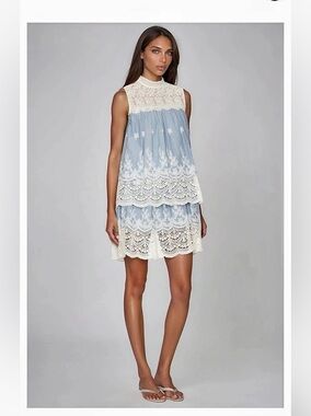 Innovare Denim Kallima Lace Floral Cutout Mini Dress in Blue Size S